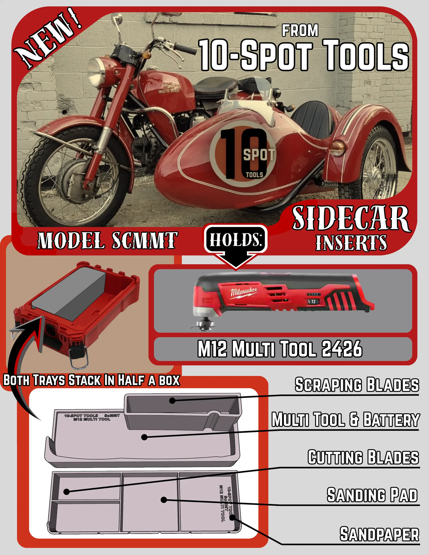 Packout SideCar Insert for M12 Multi Tool ScMMT by 10-Spot Tools, red tool organizer insert