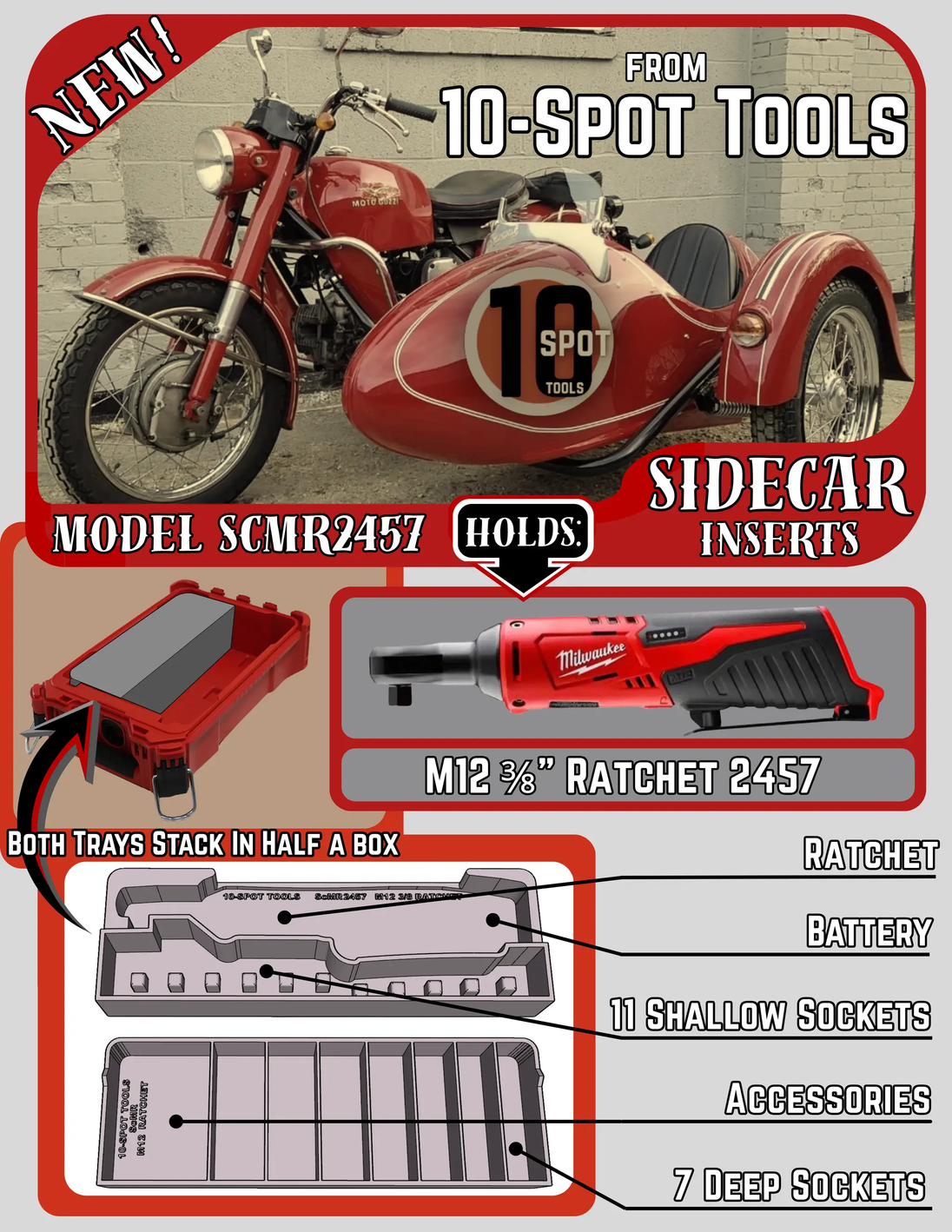 Packout SideCar Insert for M12 3/8 inch Ratchet ScMR2457 by 10-Spot Tools