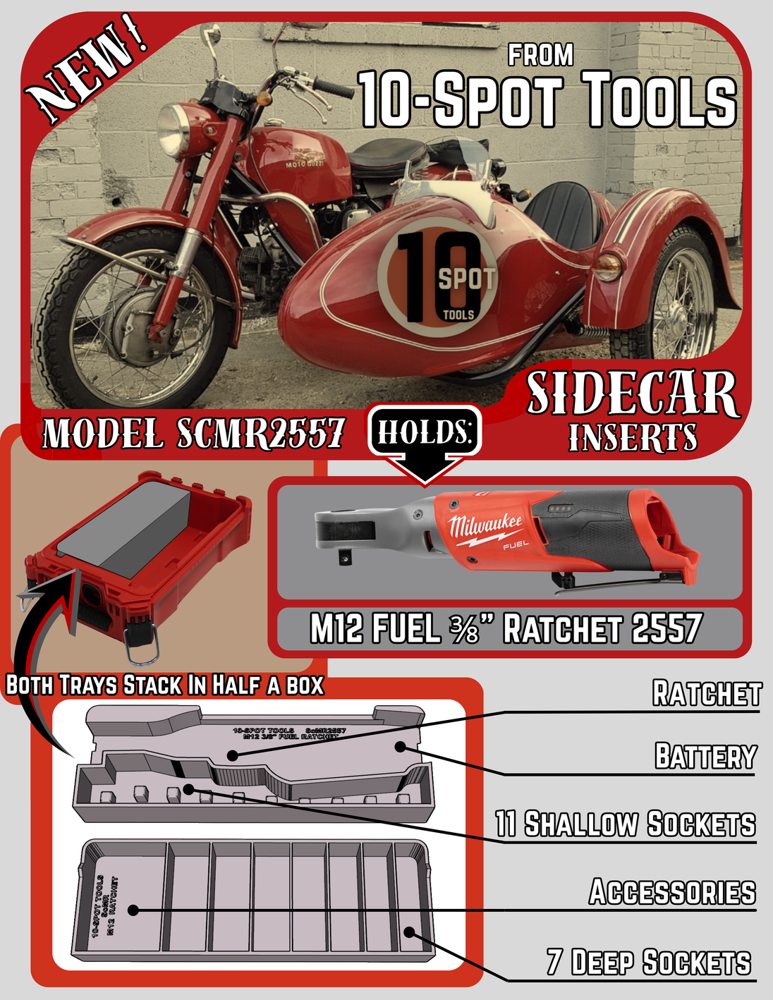 Packout SideCar Insert by 10-Spot Tools for M12 FUEL 3/8in Ratchet (ScMR2557)