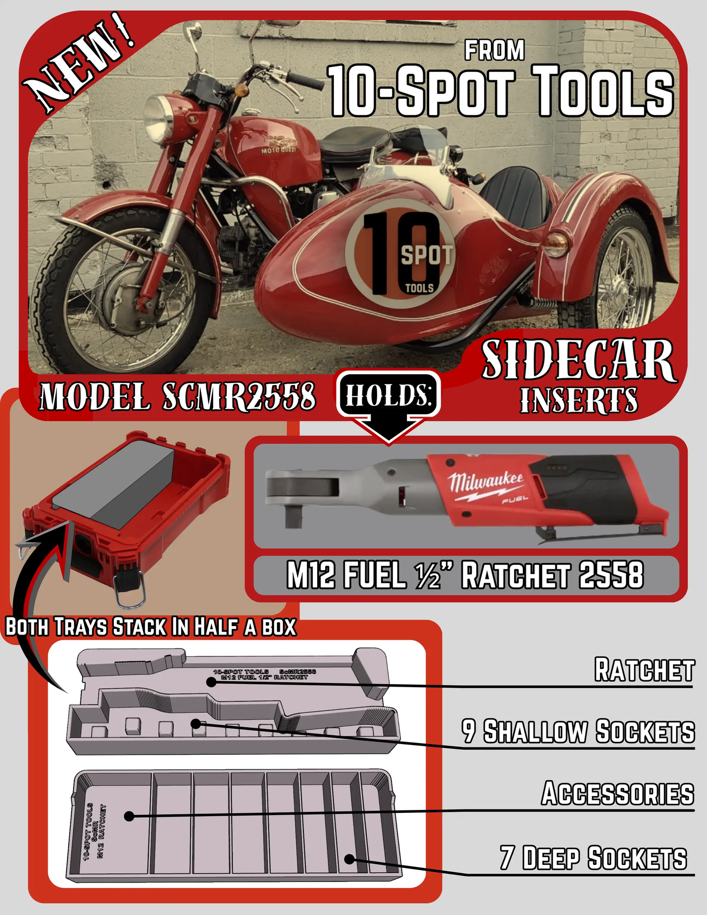 Packout SideCar Insert for M12 FUEL 1/2 in Ratchet by 10-Spot Tools – tool organizer insert
