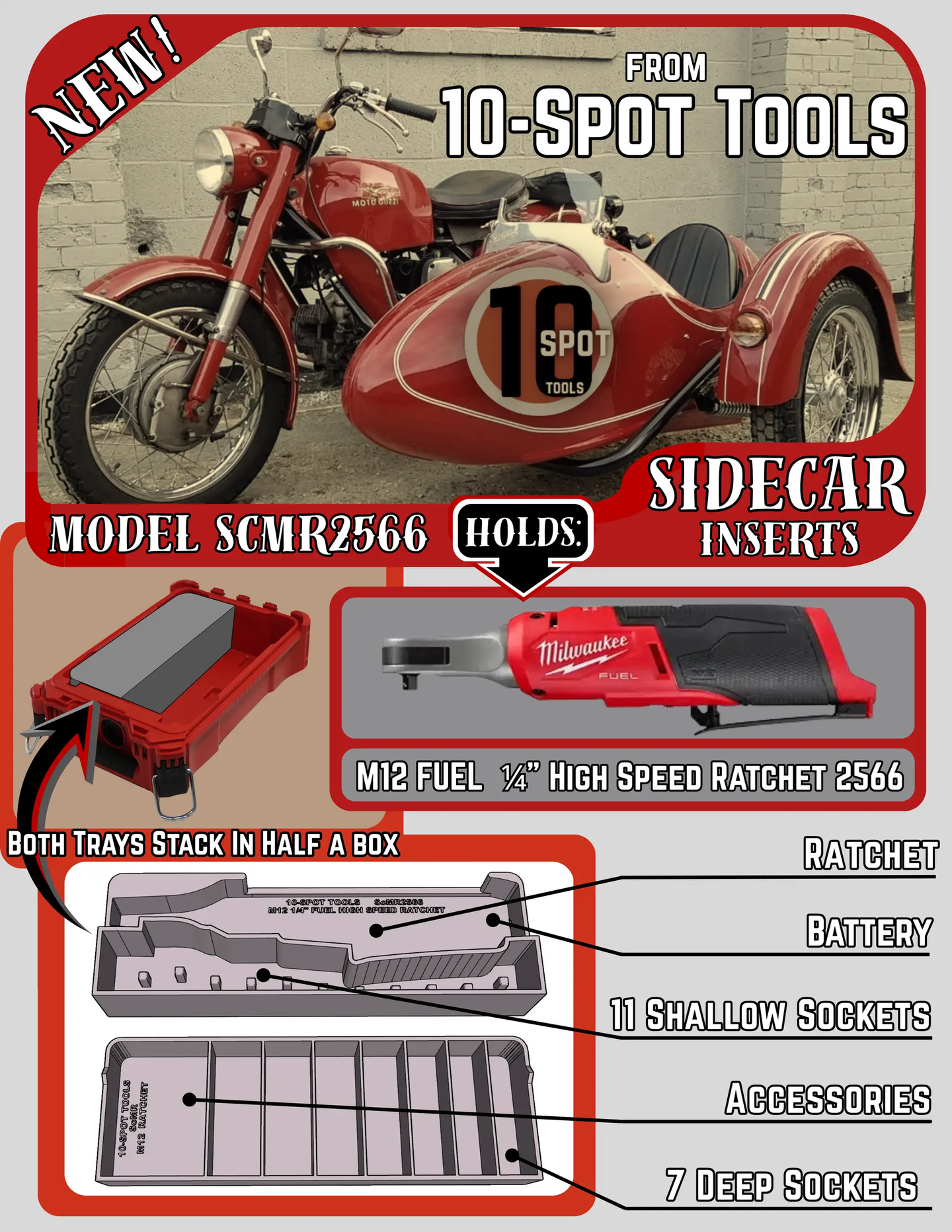Packout SideCar Insert for M12 FUEL 1/4" High Speed Ratchet ScMR2566 by 10-Spot Tools tool organizer