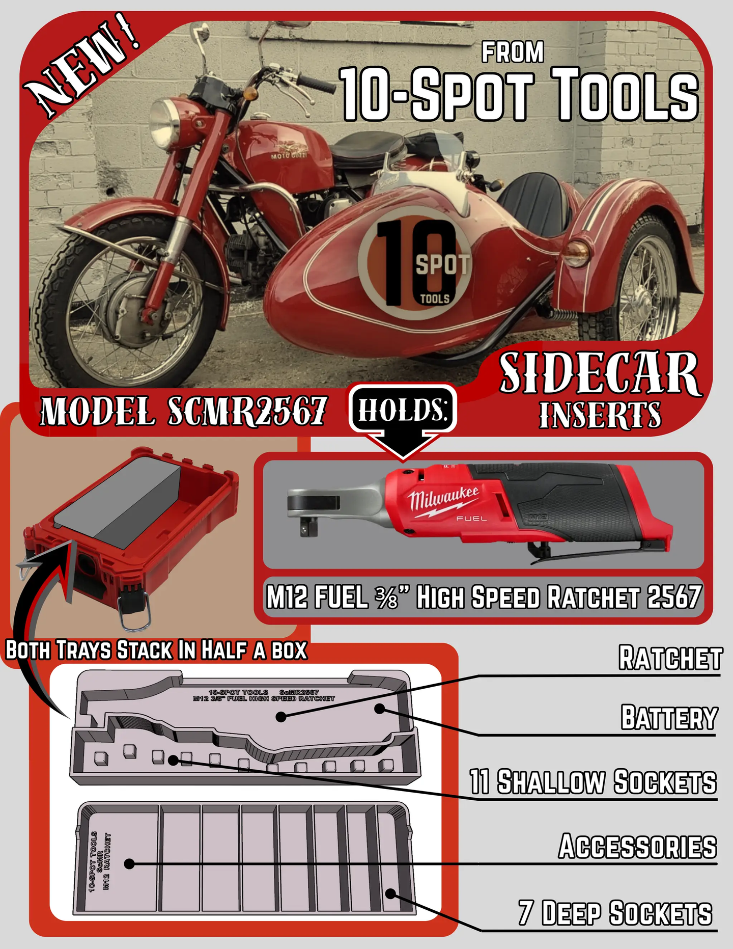 Packout SideCar Insert SCMR2567 for M12 FUEL 3/8-in High Speed Ratchet 10-Spot Tools