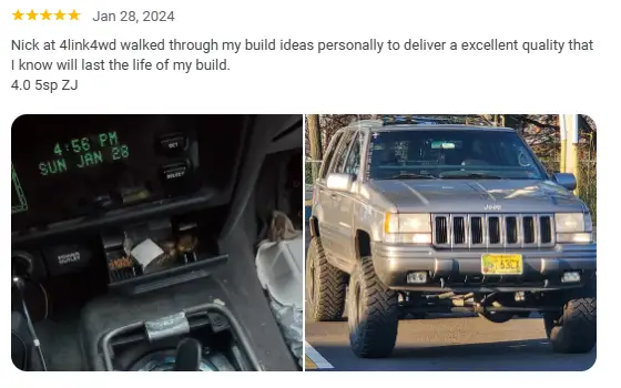 Jeep ZJ 5-Speed Swap Inner Dust Boot Kit (1993-1998 AX15/NV3500) 4Link4WD two-view interior shifter area, exterior front view