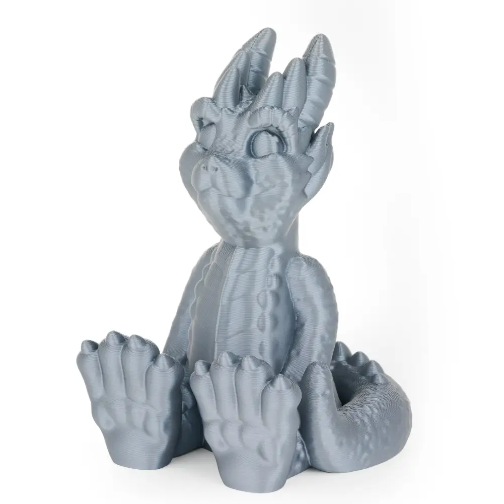 Numakers PLA+ filament 3D printed dragon figurine in blue-gray