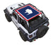SPIDERWEBSHADE sun shade top for Jeep Wrangler JL 2-Door; blue field with white buffalo silhouette and red border.