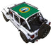 Sun shade for Jeep Wrangler JLU 4-Door by SPIDERWEBSHADE, green printed top with emblem.