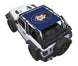 Sun shade top for Jeep Wrangler JL 2-Door (2018–2026) by SpiderWebShade; blue printed shade with circular emblem.