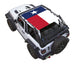 Sun shade SPIDERWEBSHADE for Jeep Wrangler JL 2-Door; stock printed shade top with blue-white-red flag design