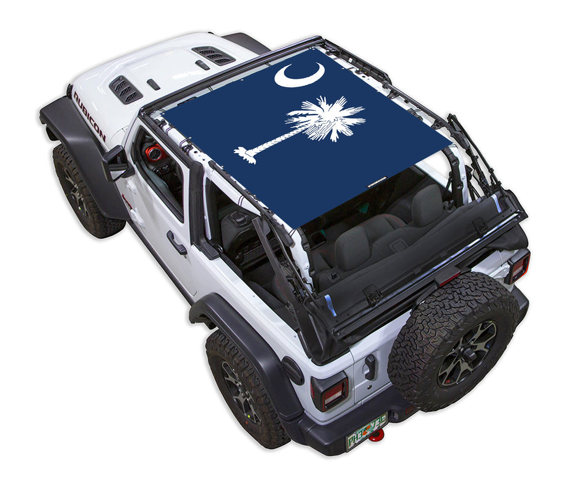 SpiderWebShade sun shade for Jeep Wrangler JL 2-Door with blue SC flag print top