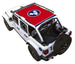Sun shade for Jeep Wrangler JLU 4-Door by SpiderWebShade, red stock printed top.
