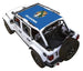 SPIDERWEBSHADE sun shade on Jeep Wrangler JLU 4-Door; blue Oklahoma flag printed top