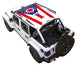 Sun shade for Jeep Wrangler JLU 4-Door; SPIDERWEBSHADE stock printed top in white with American flag design.