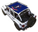 SpiderWebShade sun shade for Jeep Wrangler JLU 4-Door, blue stock printed top featuring the North Dakota state flag