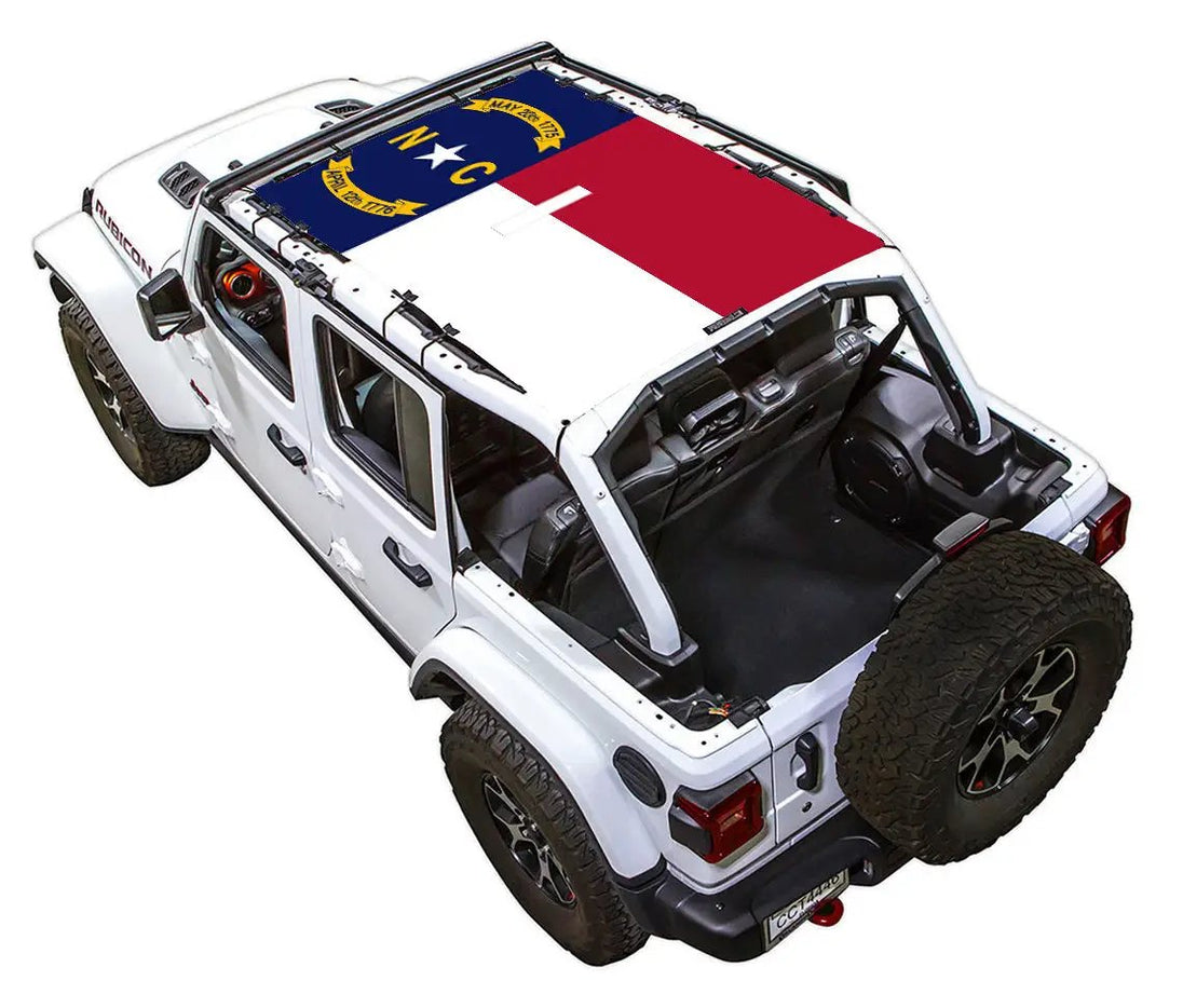 Sun shade SpiderWebShade for Jeep Wrangler JLU 4-Door with flag-print top