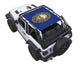 Sun shade for Jeep Wrangler JL 2-Door by SPIDERWEBSHADE; blue printed shade top.