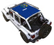 Sun shade for Jeep Wrangler JLU 4-Door, SPIDERWEBSHADE blue stock-printed top with emblem