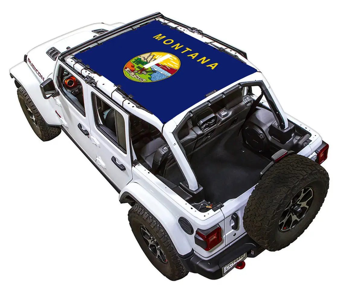 Sun shade top for Jeep Wrangler JLU 4-Door; SPIDERWEBSHADE Montana flag print