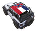 SPIDERWEBSHADE sun shade top for Jeep Wrangler JL 2-Door; printed Confederate flag design, red, white and blue
