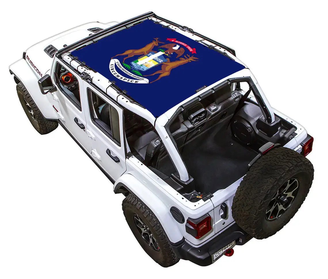 Sun Shade SPIDERWEBSHADE for Jeep Wrangler JLU 4-Door; blue printed shade top on roof