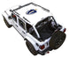Sun shade for Jeep Wrangler JLU 4-Door by SPIDERWEBSHADE; white stock-printed shade top with emblem.