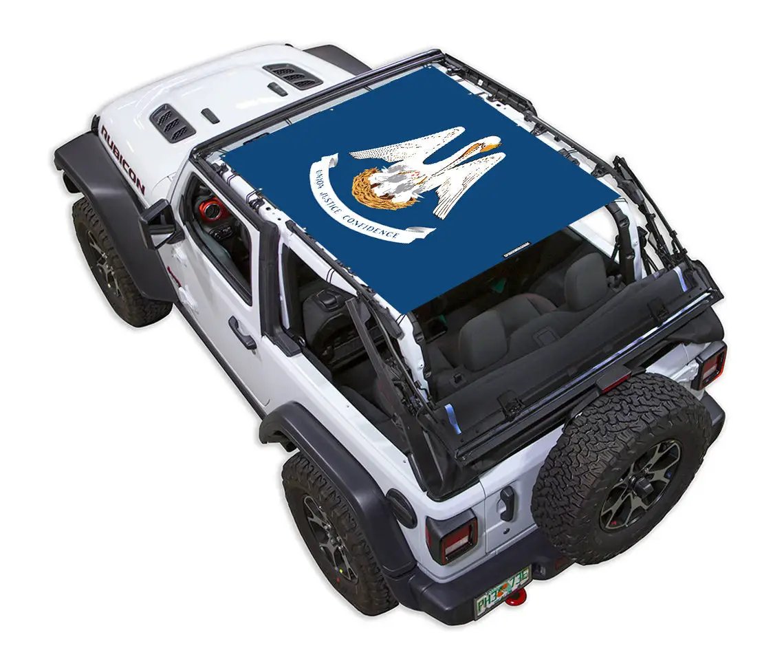 Sun shade SpiderWebShade for Jeep Wrangler JL 2-Door; blue printed shade top
