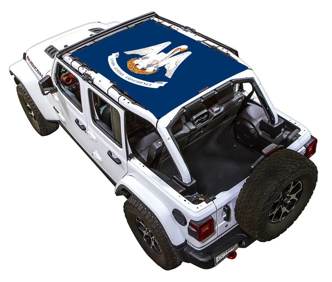 SPIDERWEBSHADE sun shade top for Jeep Wrangler JLU 4-Door, blue stock-printed roof