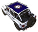 Sun shade for Jeep Wrangler JLU 4-Door by SpiderWebShade; stock printed navy top with circular emblem