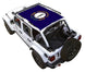 Sun shade for Jeep Wrangler JLU 4-Door by SpiderWebShade; stock printed navy top with circular emblem