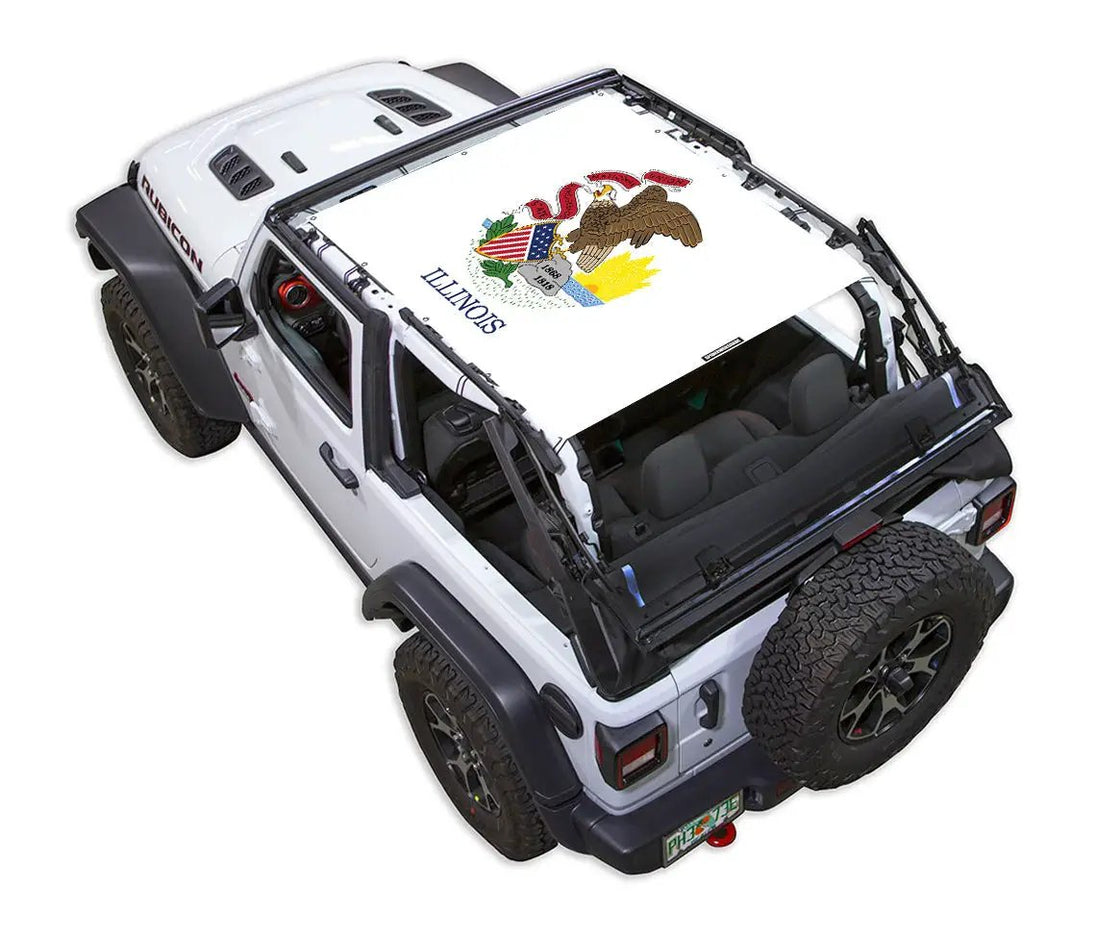 SPIDERWEBSHADE Sun Shade for Jeep Wrangler JL 2-Door, white with Illinois state flag print