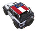 Sun shade for Jeep Wrangler JL 2-Door by SPIDERWEBSHADE with flag-print design across windshield