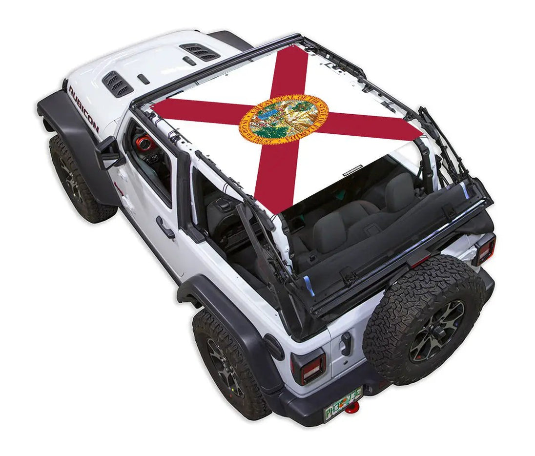 SPIDERWEBSHADE sun shade top for Jeep Wrangler JL 2-Door (2018–2026), Florida flag print