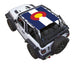 SpiderWebShade sun shade for Jeep Wrangler JL 2-Door with Colorado flag print on blue/white panels
