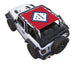 SPIDERWEBSHADE sun shade for Jeep Wrangler JL 2-Door; red stock-printed top with Arkansas flag design