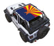 SPIDERWEBSHADE sun shade for Jeep Wrangler JL 2-Door; stock printed top with Arizona flag-style sunburst design.