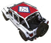 Sun Shade for Jeep Wrangler JLU 4-Door by SpiderWebShade; red printed shade top.