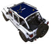 Sun shade top for Jeep Wrangler JLU 4-Door by SpiderWebShade, stock printed blue flag design.