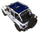 Sun shade top for Jeep Wrangler JLU 4-Door by SpiderWebShade, stock printed blue flag design.
