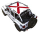 Sun shade top for Jeep Wrangler JLU 4-Door; SpiderWebShade stock printed red cross design on roof