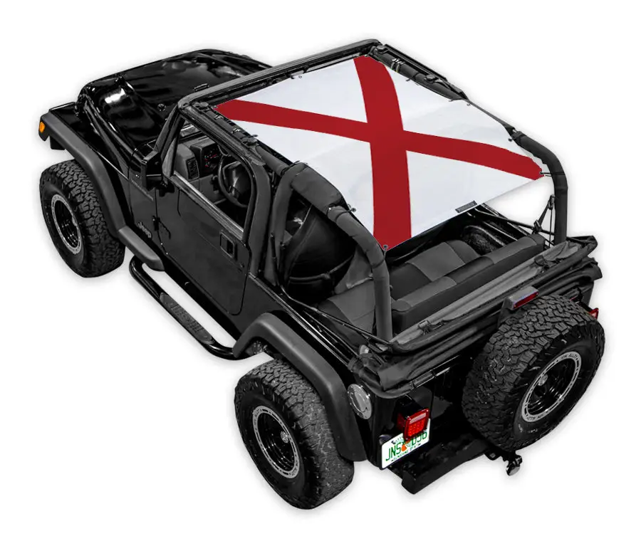 Sun Shade for Jeep Wrangler TJ (1997–2006) by SpiderWebShade, Alabama flag-style red X print.