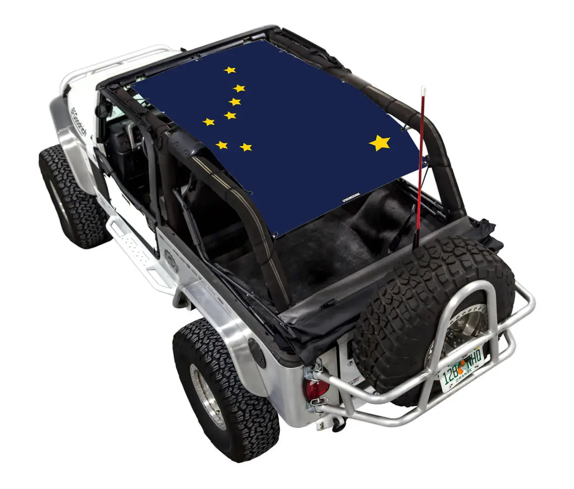 Sun Shade SPIDERWEBSHADE for Jeep Wrangler LJ; blue printed top with yellow stars