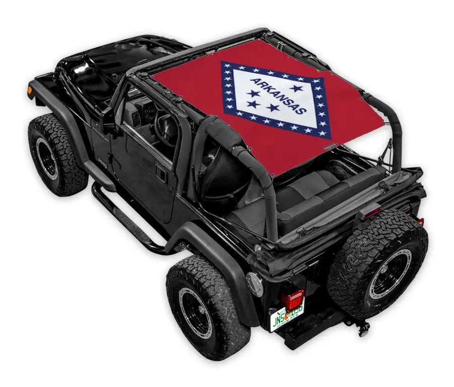 SPIDERWEBSHADE Sun Shade Top for Jeep Wrangler TJ (1997–2006), red with Arkansas flag print
