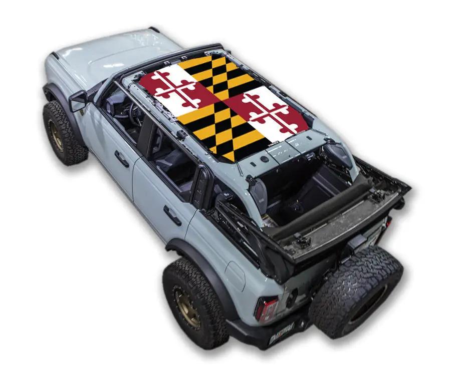 Sun shade top for Ford Bronco (2021–2026) by SPIDERWEBSHADE with Maryland flag print