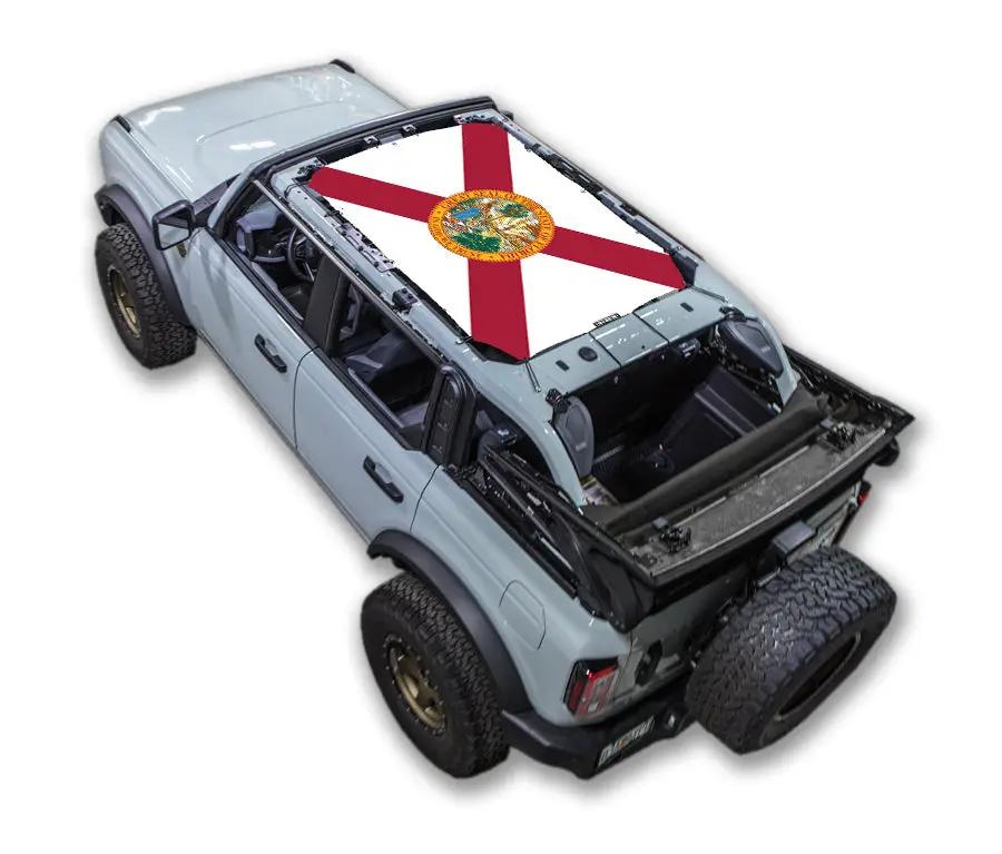 Ford Bronco sun shade top by SpiderWebShade with Florida flag print