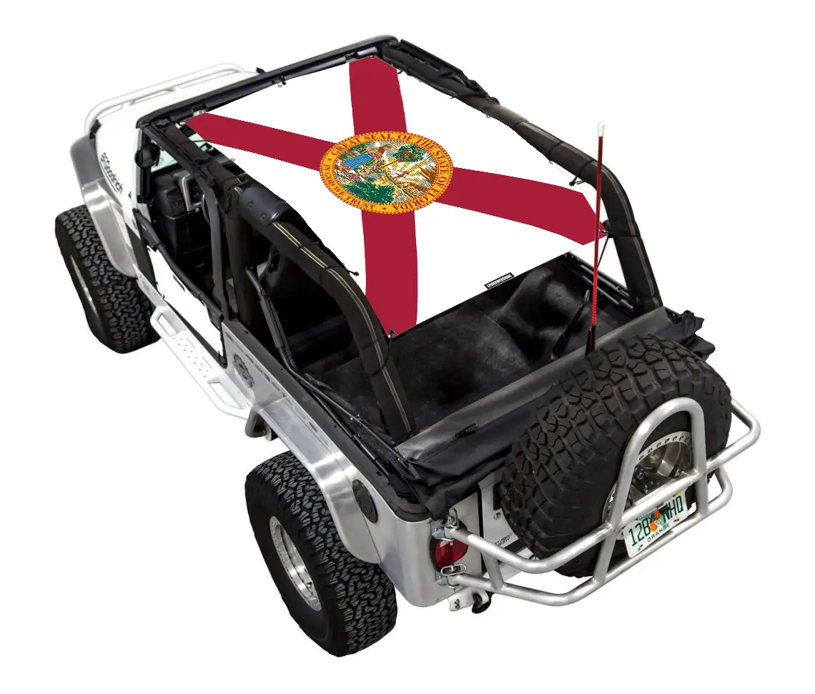 Sun Shade for Jeep Wrangler LJ (2004–2006) by SPIDERWEBSHADE; stock printed shade top