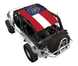 Sun shade top for Jeep Wrangler LJ (2004–2006) by SPIDERWEBSHADE with flag-style red, white, and blue printed design