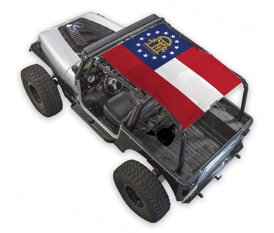 Sun shade top for Jeep Wrangler YJ by SPIDERWEBSHADE with Georgia state flag print