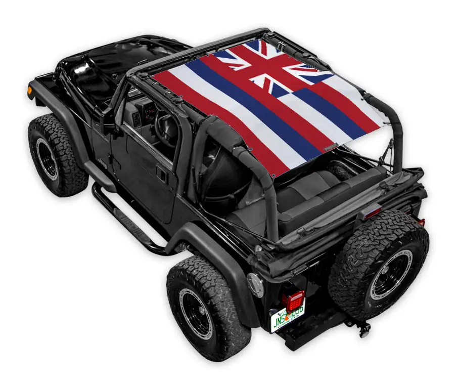 Sun Shade for Jeep Wrangler TJ (1997–2006) by SPIDERWEBSHADE with Hawaii flag print