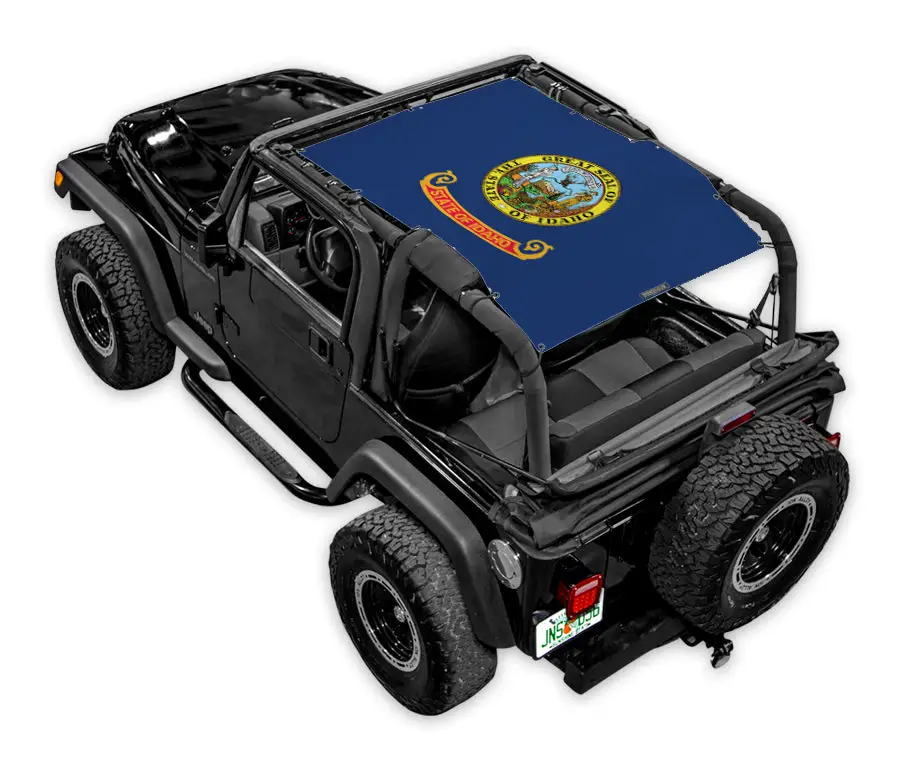 SpiderWebShade Sun Shade for Jeep Wrangler TJ (1997–2006), blue shade with Idaho state seal