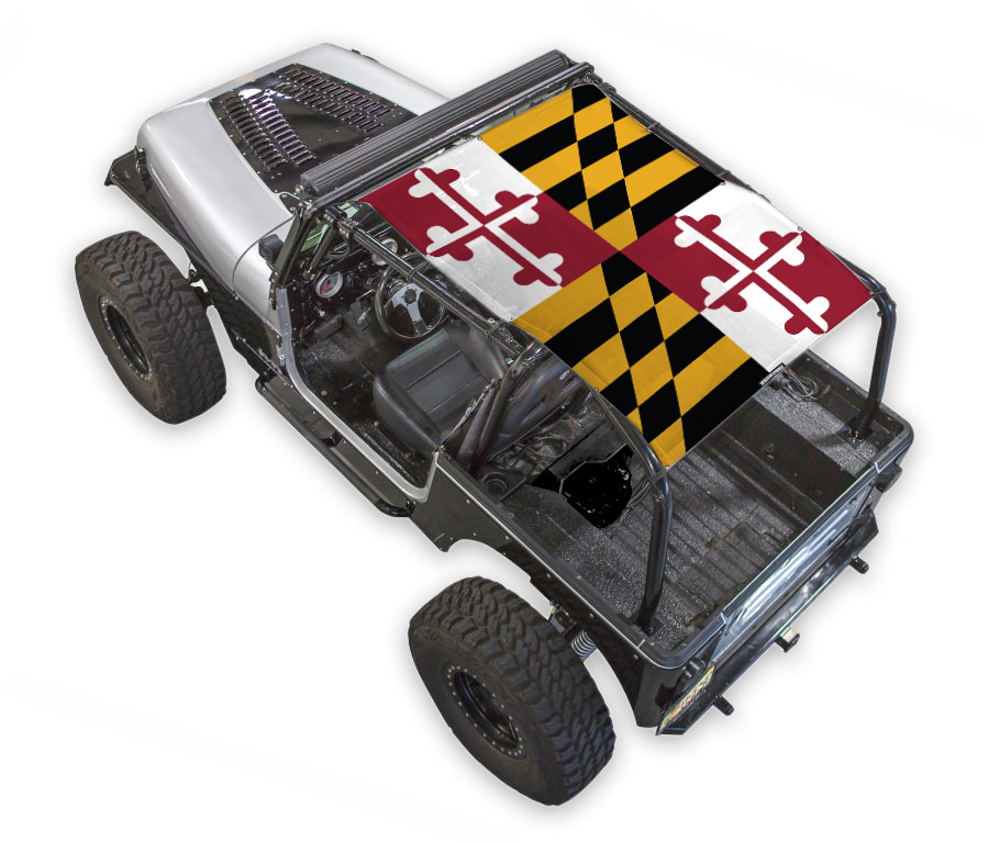 Sun shade for Jeep Wrangler YJ by SPIDERWEBSHADE with Maryland flag print