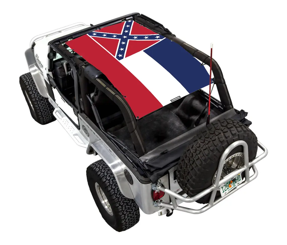 SPIDERWEBSHADE Sun Shade for Jeep Wrangler LJ (2004–2006) with Confederate flag print